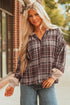 Plaid Print V Neck Balloon Sleeve Woven Top