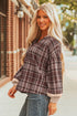 Plaid Print V Neck Balloon Sleeve Woven Top