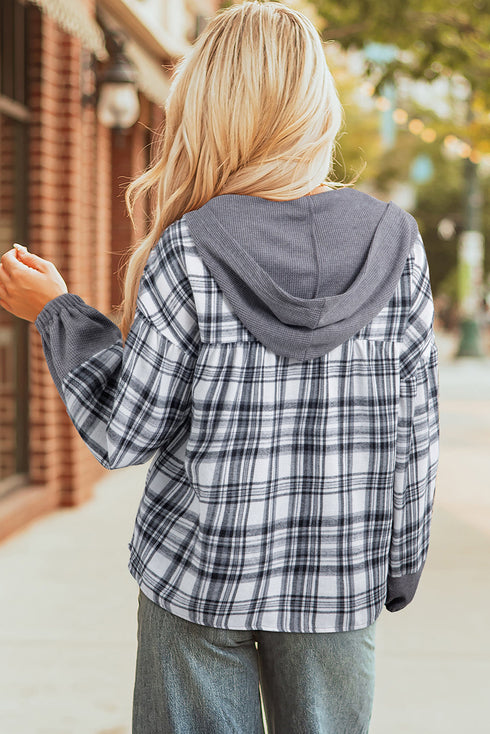 Plaid Print V Neck Balloon Sleeve Woven Top