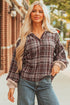 Plaid Print V Neck Balloon Sleeve Woven Top