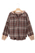 Plaid Print V Neck Balloon Sleeve Woven Top