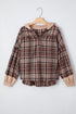 Plaid Print V Neck Balloon Sleeve Woven Top