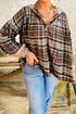 Plaid Print V Neck Balloon Sleeve Woven Top
