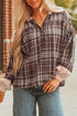Plaid Print V Neck Balloon Sleeve Woven Top