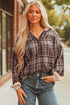 Plaid Print V Neck Balloon Sleeve Woven Top