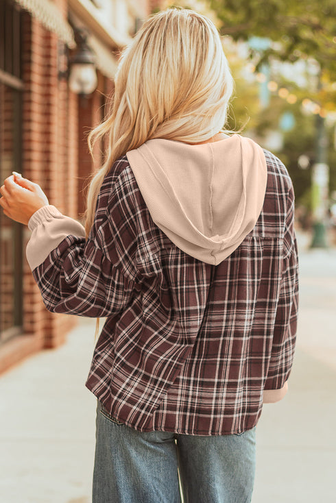 Plaid Print V Neck Balloon Sleeve Woven Top