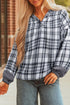Plaid Print V Neck Balloon Sleeve Woven Top