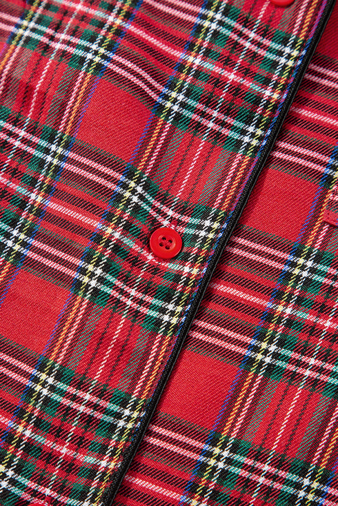 Plaid Print Wide Leg Shirt And Pant Loungewear