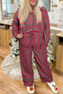Plaid Print Wide Leg Shirt And Pant Loungewear
