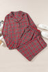 Plaid Print Wide Leg Shirt And Pant Loungewear