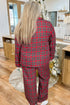 Plaid Print Wide Leg Shirt And Pant Loungewear