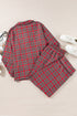 Plaid Print Wide Leg Shirt And Pant Loungewear