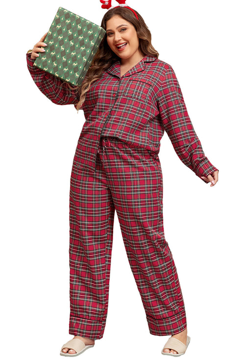 Plaid Print Wide Leg Shirt And Pant Loungewear