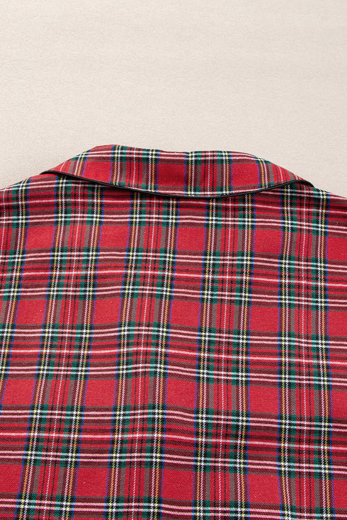 Plaid Print Wide Leg Shirt And Pant Loungewear