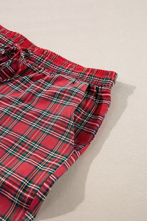 Plaid Print Wide Leg Shirt And Pant Loungewear
