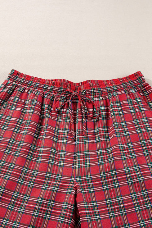 Plaid Print Wide Leg Shirt And Pant Loungewear