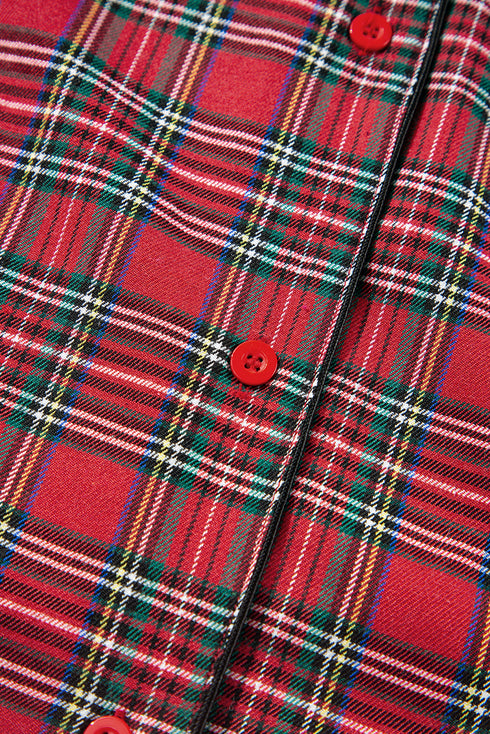 Plaid Print Wide Leg Shirt And Pant Loungewear