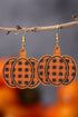 Plaid Print Wood Pumpkin Shape Drop Earrings