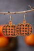 Plaid Print Wood Pumpkin Shape Drop Earrings