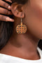 Plaid Print Wood Pumpkin Shape Drop Earrings