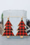 Plaid Print Wooden Tree Shape Dangle Earrings