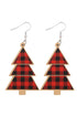 Plaid Print Wooden Tree Shape Dangle Earrings