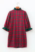 Plaid Ruffle Cuff Button Front Pocket Mini Dress