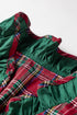 Plaid Ruffle Cuff Button Front Pocket Mini Dress