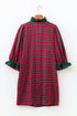 Plaid Ruffle Cuff Button Front Pocket Mini Dress