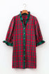 Plaid Ruffle Cuff Button Front Pocket Mini Dress