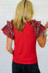 Plaid Ruffle Pearl Embellished Crewneck Short Sleeve Tee