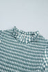 Plaid Shirred Three Quarter Sleeve Peplum Blouse