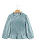 Plaid Shirred Three Quarter Sleeve Peplum Blouse