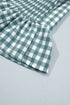 Plaid Shirred Three Quarter Sleeve Peplum Blouse