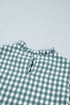 Plaid Shirred Three Quarter Sleeve Peplum Blouse