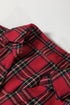 Plaid Shirt Collar Half Button Chest Pocket Ruffle Hem A Line Mini Dress