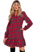 Plaid Shirt Collar Ruffle Hem Long Sleeve Mini Dress