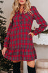 Plaid Shirt Collar Ruffle Hem Long Sleeve Mini Dress