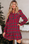 Plaid Shirt Collar Ruffle Hem Long Sleeve Mini Dress