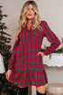 Plaid Shirt Collar Ruffle Hem Long Sleeve Mini Dress