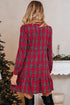Plaid Shirt Collar Ruffle Hem Long Sleeve Mini Dress