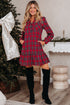 Plaid Shirt Collar Ruffle Hem Long Sleeve Mini Dress