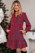 Plaid Shirt Collar Ruffle Hem Long Sleeve Mini Dress