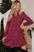 Plaid Shirt Collar Ruffle Hem Long Sleeve Mini Dress
