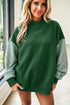 Plaid Sleeve Paneled Mock Neck Loose Tunic Sweatshirt
