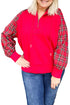 Plaid Sleeve Zip Up Shift Ribbed Hem Hoodie