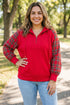 Plaid Sleeve Zip Up Shift Ribbed Hem Hoodie