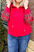 Plaid Sleeve Zip Up Shift Ribbed Hem Hoodie