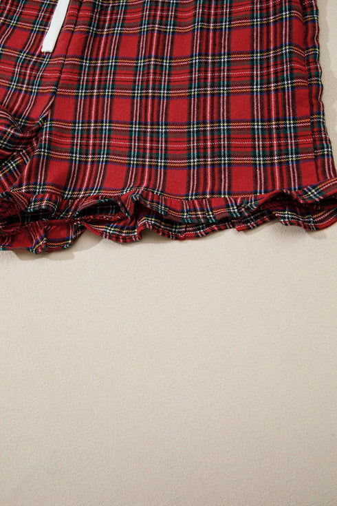 Plaid Slogan Embroidery Pocket Long Sleeve Lounge Set