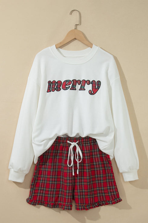 Plaid Slogan Embroidery Pocket Long Sleeve Lounge Set